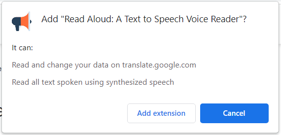 This is an image that shows the pop-up you get if you click the 'Add to Chrome' button.