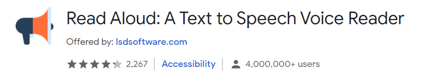 This is an image of an extension you can use to have your google browser read Let's Grow! for you. The image is of the extension: 'Read Aloud'. Click the image to visit the extension page. 